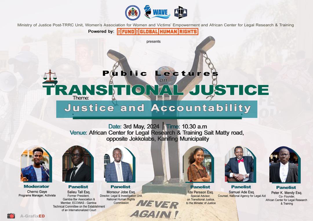 D Lecture on Justice & Accountability will be a powerful platform 4 stakeholders to engage, share perspectives & address critical issues in the pursuit of justice, accountability and implementation of 🇬🇲 #TRRC's recommendations. May 3: 10:30GMT Link: meet.google.com/njt-ikqe-kpr