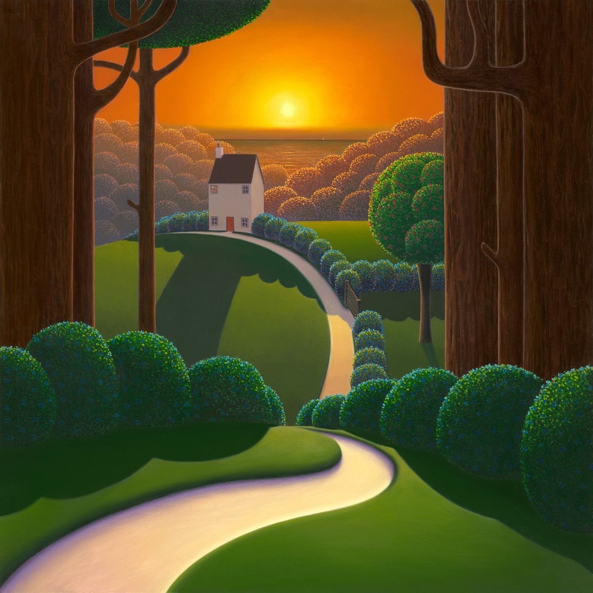 Paul Corfield ‘Amber Sky ‘ Feel good paintings comforting and homely. Back to the house with the red door. Thanks my X Twitterarty. Back tomorrow. ( after housework) Helen 🤯🌻🌷🐝DrS 👨‍🍳⛵️📚😤 Max ♥️🐶🙄