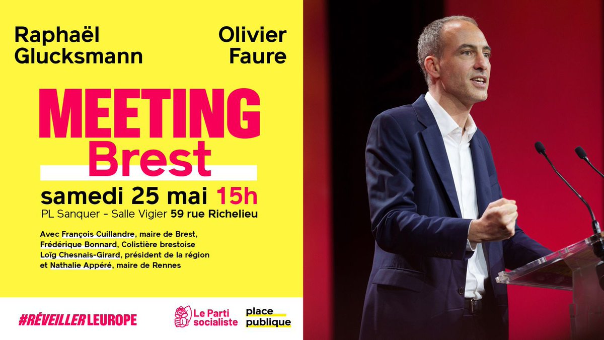Le 25 mai à #Brest, c'est toute la #Bretagne qui montrera son soutien à @rgluck1 et qui se mobilisera pour #RéveillerLEurope 👉 Pour vous inscrire : tinyurl.com/MeetingBrest