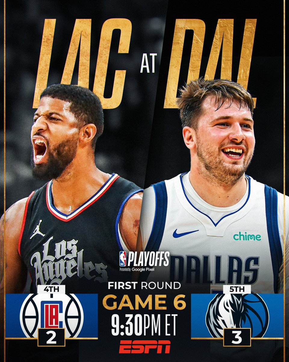 Luka's 35 PTS led the Mavericks to victory in Game 5. Dallas looks to advance while PG and the Clippers look to force a Game 7. 🏀 CLIPPERS/MAVS, Game 6 ⏰ Tonight, 9:30pm/et, ESPN