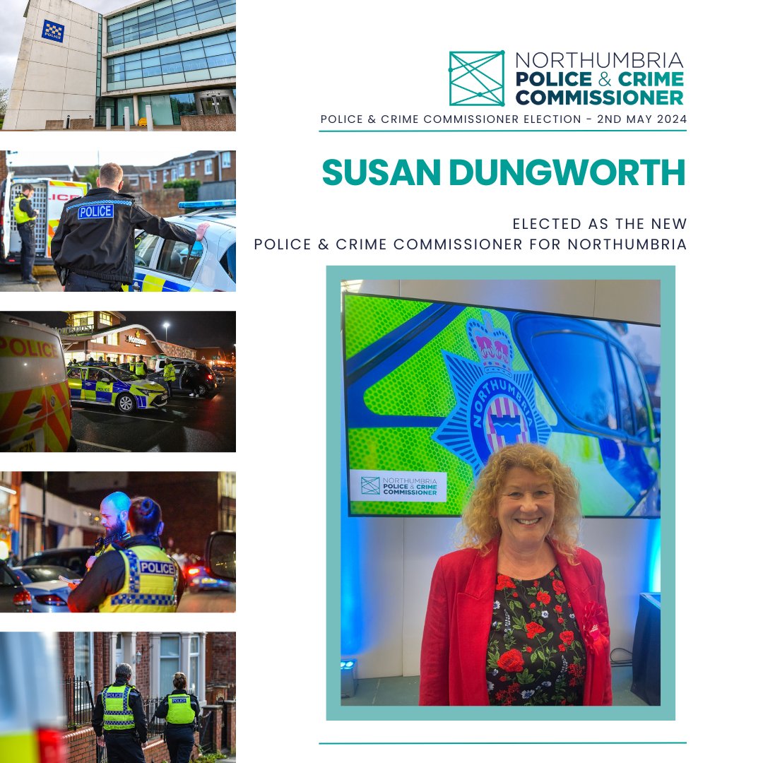 Congratulations to Susan Dungworth who has been elected as the new Northumbria Police & Crime Commissioner.

Susan will take up the post on Thursday 9th May. 

You can read more below. ⬇️

northumbria-pcc.gov.uk/the-result-of-…