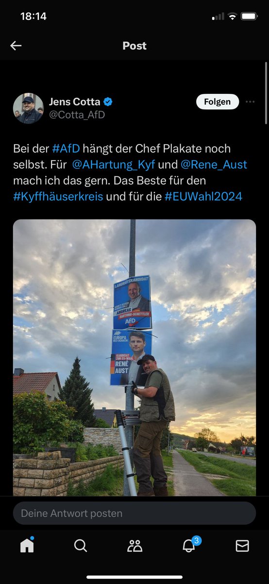 Tolles gestelltes Foto.

Und weiter?
Mein Chef arbeitet auf der Station mit wenn es brennt und stellt sich nicht nur für ein Promo-Foto auf eine Leiter.

#AfDwirkt
#Deutschlandabernormal?
#Waskönnendieeigentlich?