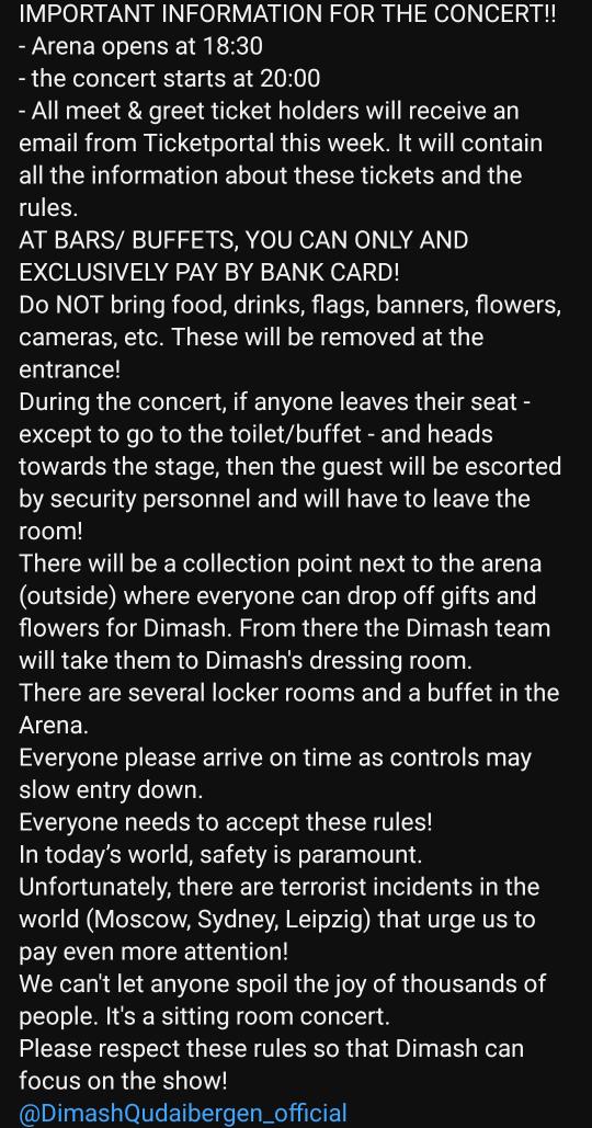Important Info for #DimashConcertBudapest 
Hopefully Dears attending the concert will able to read & follow it.