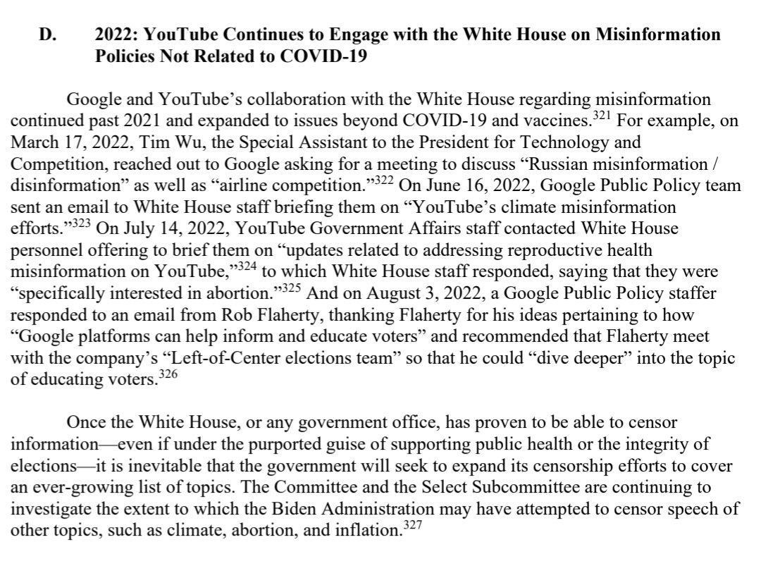 The White House closely coordinated with tech companies, including YouTube to censor speech unrelated to COVID, including climate. The White House climate team itself and through third parties, including friendly media, worked overtime to manage climate narratives (censor,…