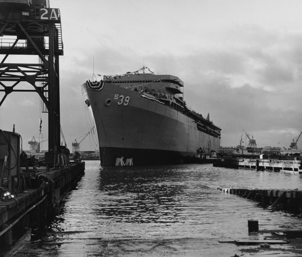 #otd  USS Emory H. Land AS-39 after launching, at the Lockheed Shipyard, Seattle, Washington, 4 May 1977. #ussemoryland #as39 #suptender #navalsafari #aviationsafari #aviationpreservation #boneyardsafari