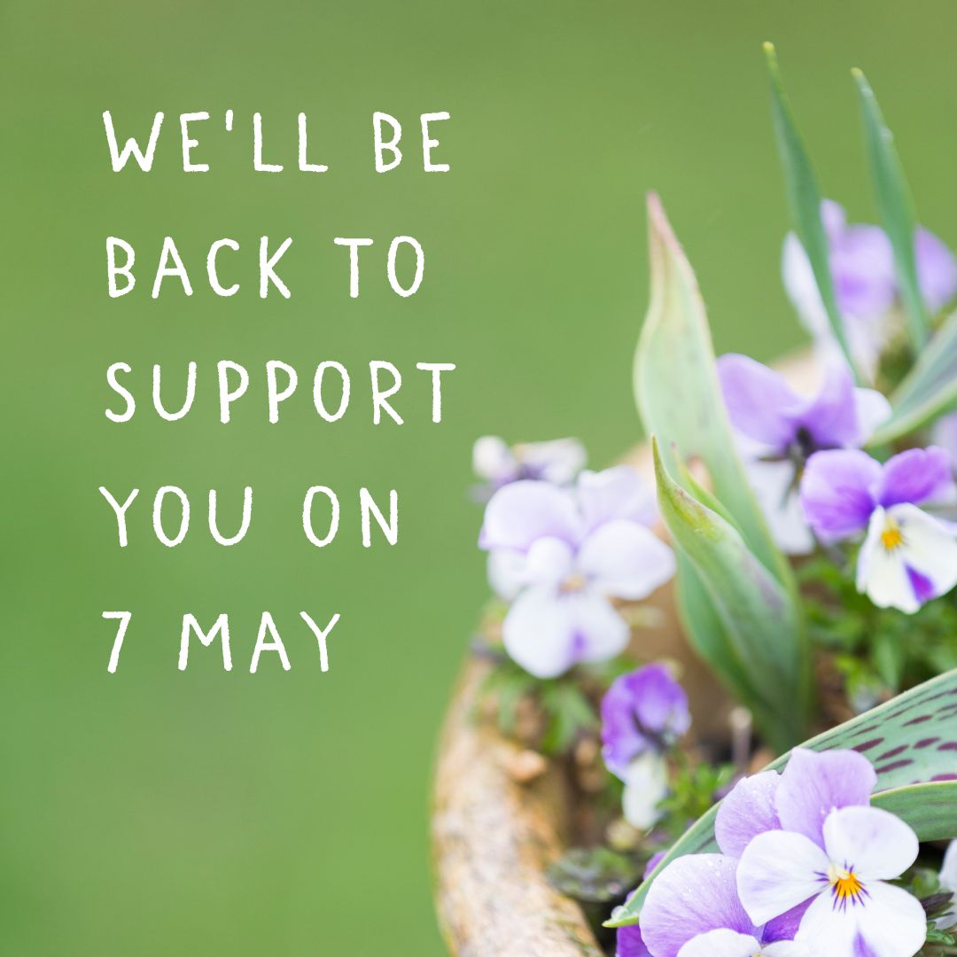 We'll be back to support you on 7 May. If you're looking for information during the bank holiday weekend, please visit our website which has lots of useful pages about living well with cancer. Click the link in our bio to visit brnw.ch/21wJrD1