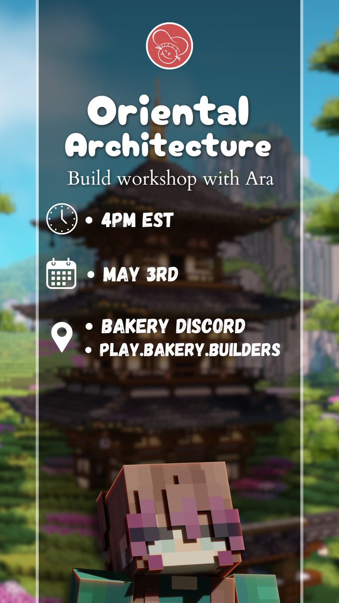 Ever want to learn more about building Asian style architecture in Minecraft? Today at 4pm EST our Bakery Creator @BuildsbyAra has organized a workshop to help give tips and tricks.