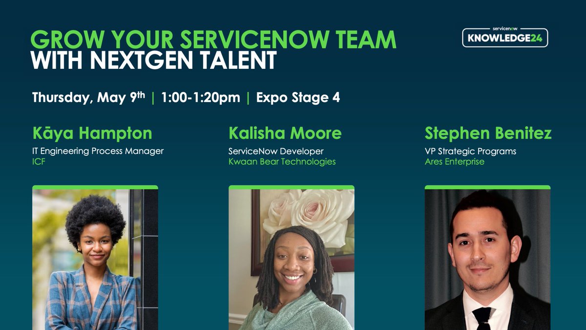 @ServiceNow’s Knowledge24 is just around the corner! I am so excited to be speaking alongside my colleagues and manager to discuss the opportunities that RiseUp/NextGen offers to those seeking a new career 📣 🙌🏾#riseupwithservicenow #know24 #servicenow