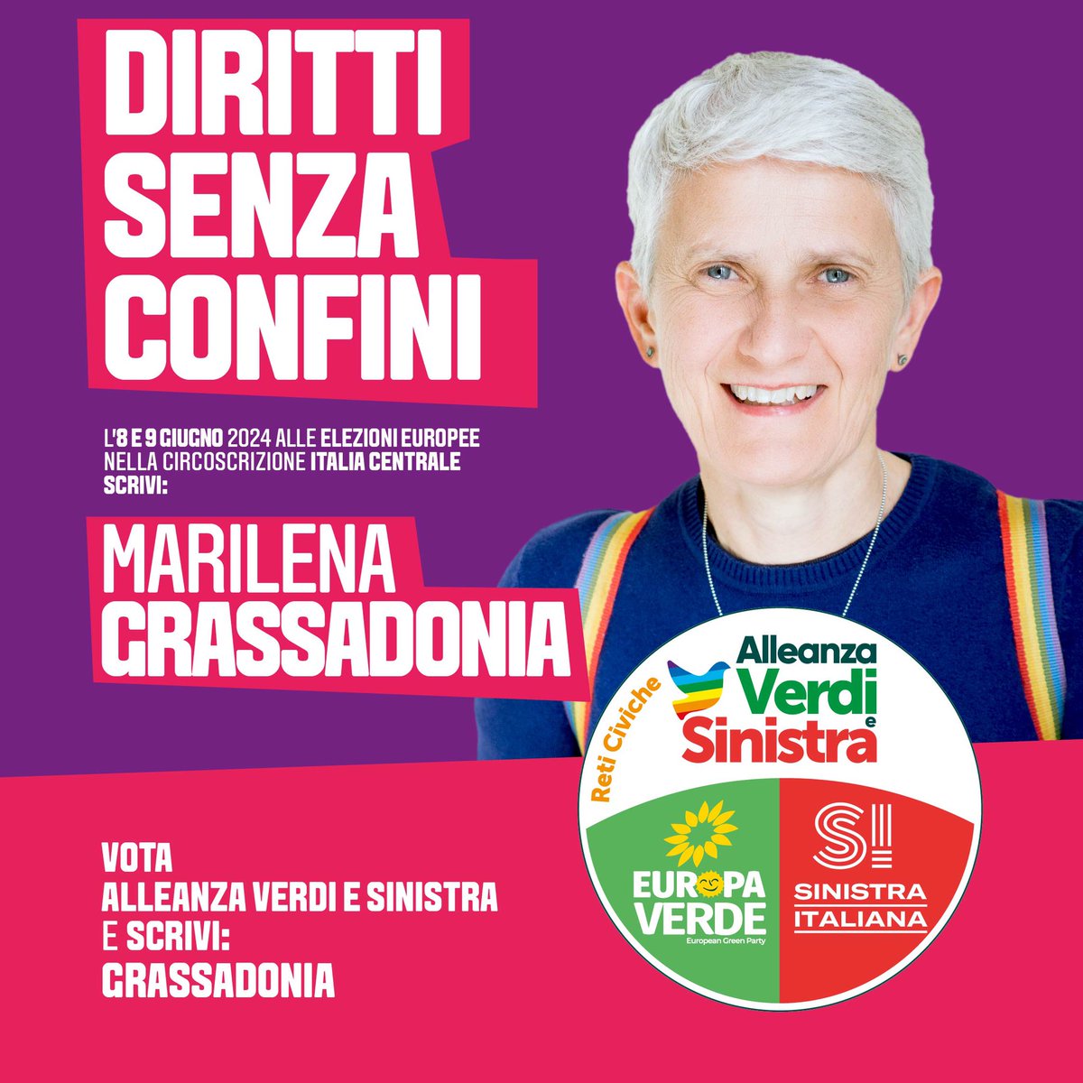 Un’Europa migliore è possibile, costruiamola insieme.
L’8 e 9 giugno per le elezioni europee nella circoscrizione Italia centrale (Lazio, Toscana, Umbria, Marche) vota #AlleanzaVerdiSinistra e scrivi #Grassadonia
#dirittisenzaconfini
<a href="/Sinistrait_/">Sinistra Italiana</a> <a href="/SI_sinistra/">Sinistra Italiana</a> <a href="/europaverde_it/">Europa Verde - Verdi</a>