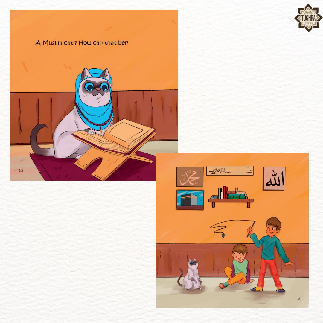 tughrabooks's tweet photo. Take a look at these cute pictures from Tughra’s latest kids’ release: Sheba, the Good Muslim Cat! 

This might be the best gift for your kid, grandkid, or nephew! 🌱🐾

Check it out: https://t.co/QMs8RZLnef 

#Tughrabooks #Islam #Islamicbooks #TheHolyQuran #Spirituality #Tughrakids
