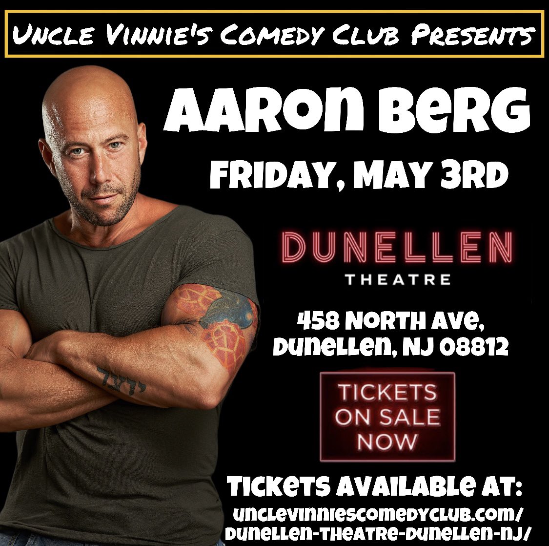 Last chance! Get your tickets to see @aaronbergcomedy at the Dunellen Theatre tonight! tickettailor.com/events/teamhec…