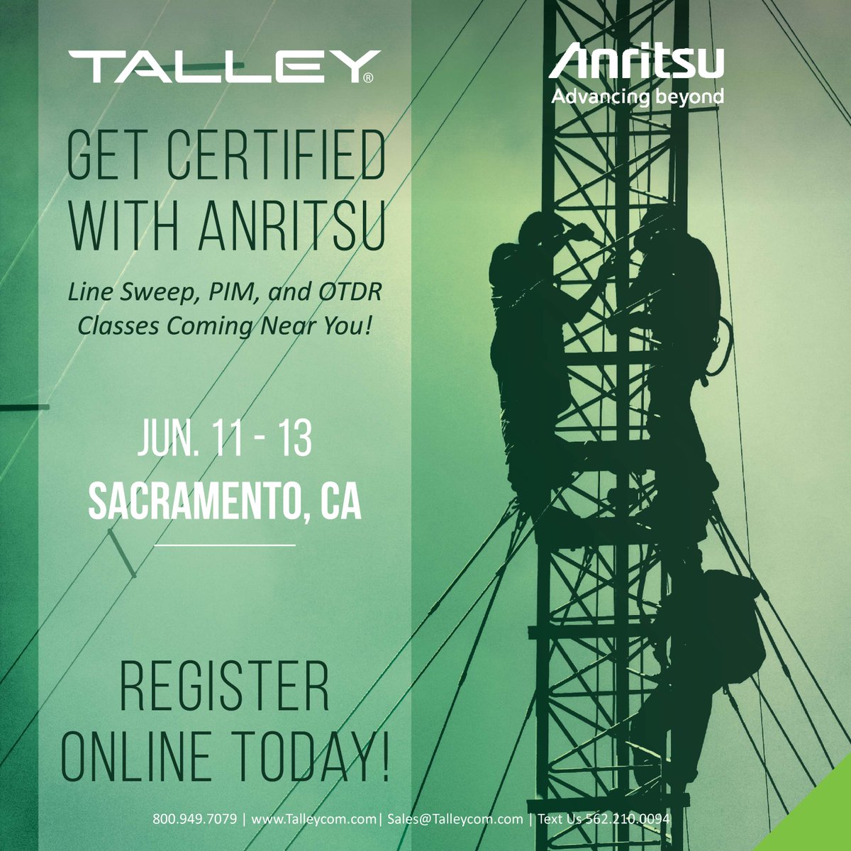 Are you looking to get your team certified for Line Sweep, PIM or OTDR? Check out our 2024 Anritsu Training Schedule and register today! Join us for our upcoming courses in Sacramento, CA. . Register online today: talleycom.com/cert-anritsu-t… #Anritsu #GetCertified