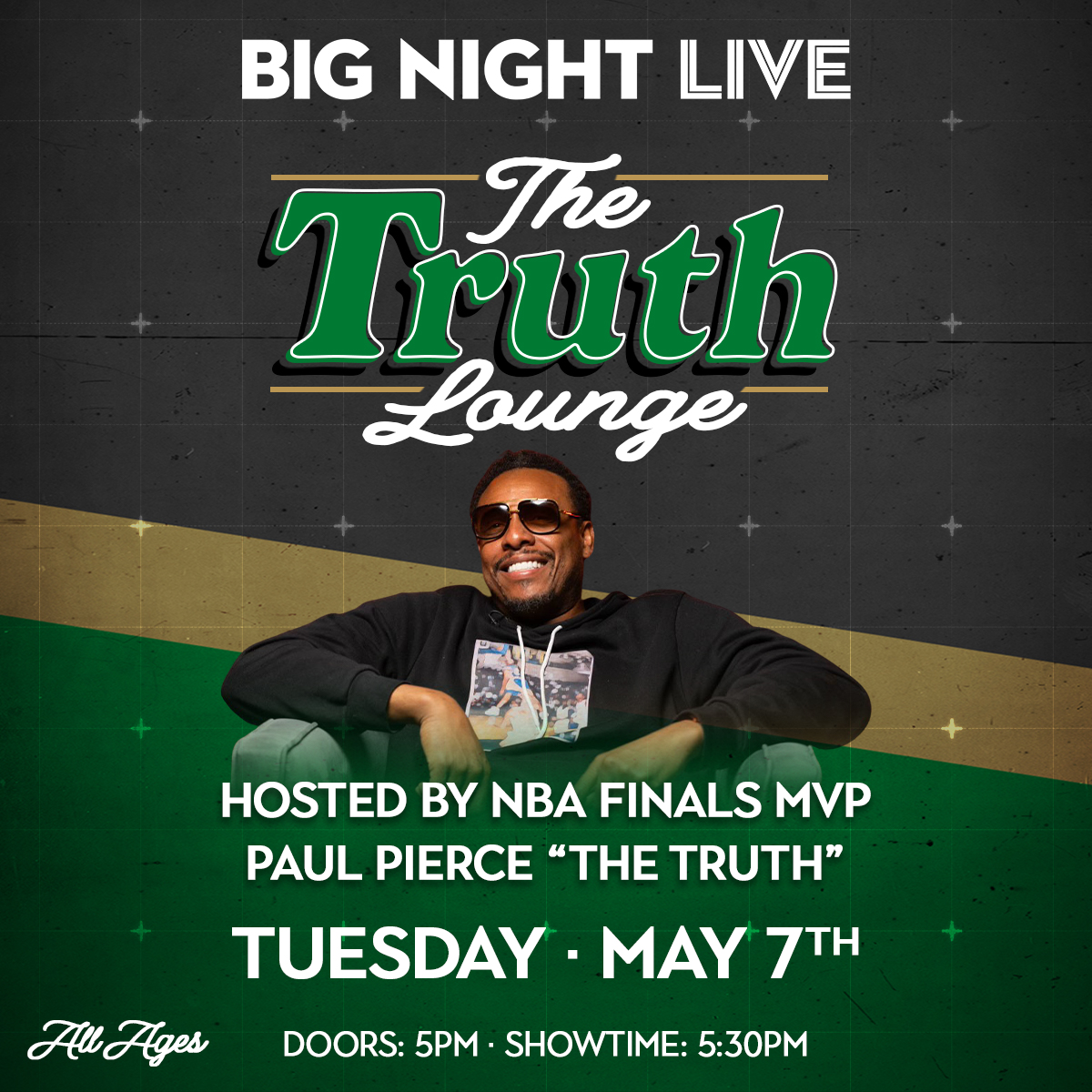 The Truth is coming to town 👀 Come see @paulpierce34 at @bignightlive next week for a live show of The Truth Lounge: bit.ly/4a62jc3