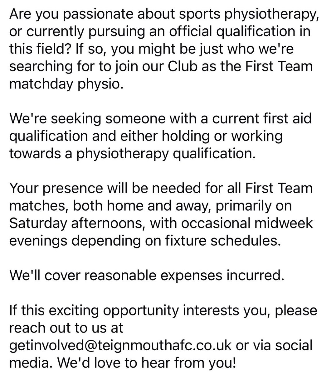 Are you passionate about sports physiotherapy, or currently pursuing an official qualification in this field? If so, you might be just who we're searching for to join our Club as the First Team matchday physio !