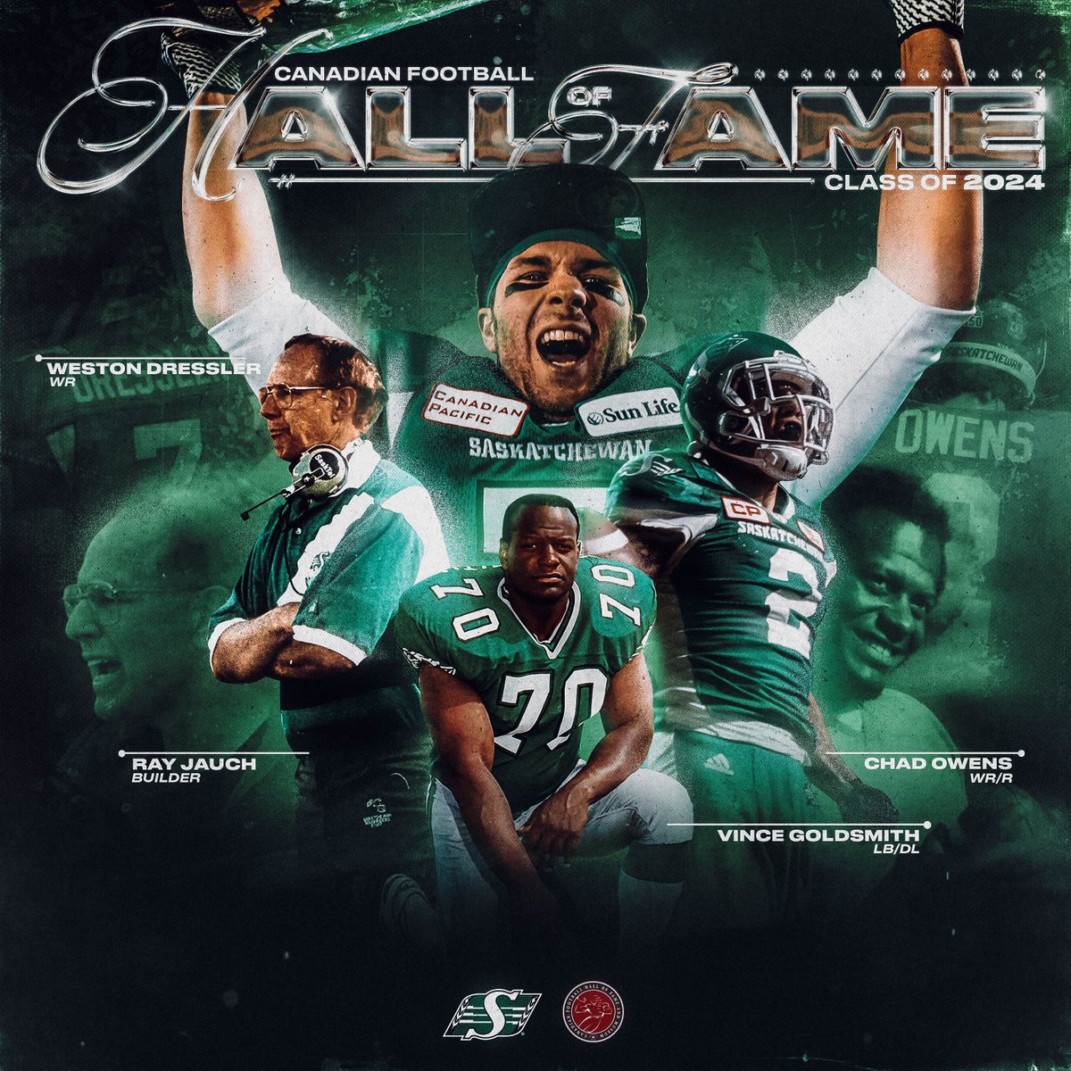 “I think the reality of this honour is still setting in for me a little bit.' Weston Dressler along with Vince Goldsmith, Chad Owens & Ray Jauch are Rider Alumni in the @CFHOF Class of 2024! 💚 bit.ly/4a1IthT