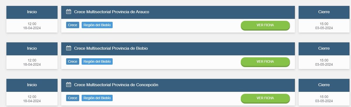 Señores <a href="/SercotecBioBio/">Sercotec Biobío</a> . Los servidores del programa Crece estuvieron inaccesibles antes de las 12:00 horas y cerraron la convocatoria siendo que en el portal decía que cerraban a las 15:00. Favor extender el plazo. Gracias.