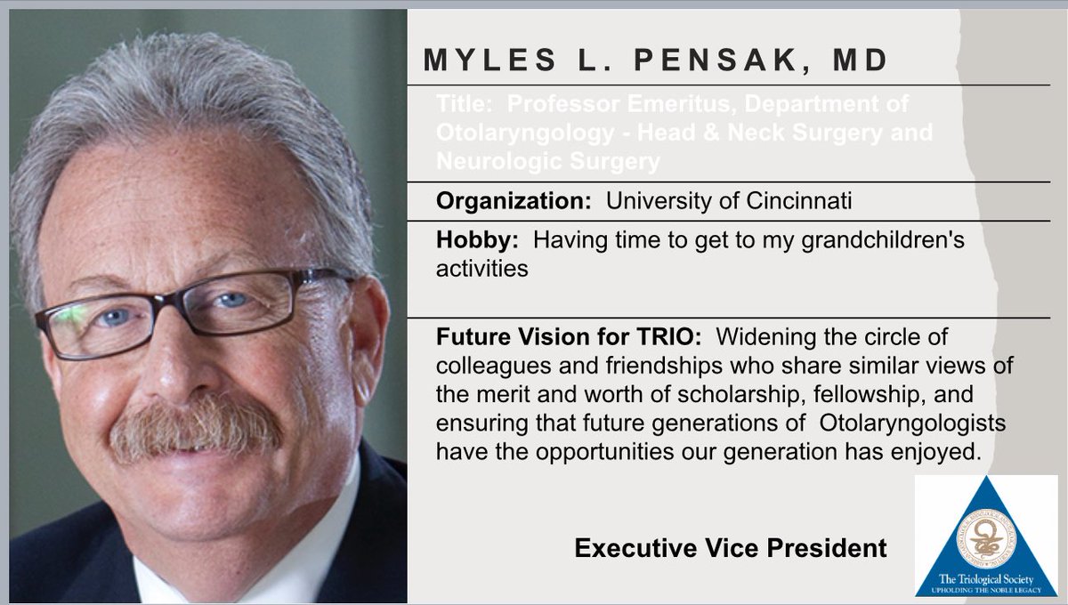 The countdown to our annual #Triological meeting at @__COSM has begun! Introducing the #Triological Leadership—first up is Dr. Myles Pensak, Executive Vice President from @CincyENT @UCincyMedicine! #cosm2024 #ENTSurgery