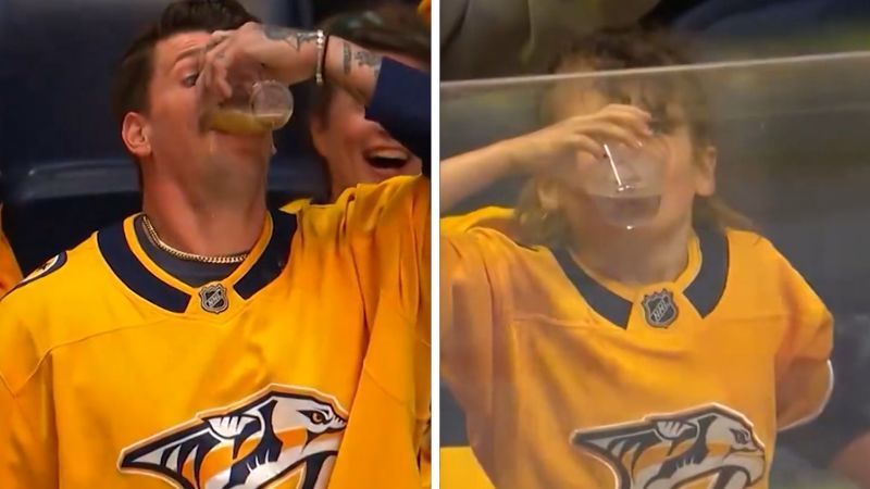 Only the biggest tight ass in the world would think this isn't funny or endearing. It's a father and daughter together. Having fun. Life is for living. Only the PC police object. | Hockey crowd erupts when daughter mimics dad’s chugging | CNN buff.ly/44ohU5t