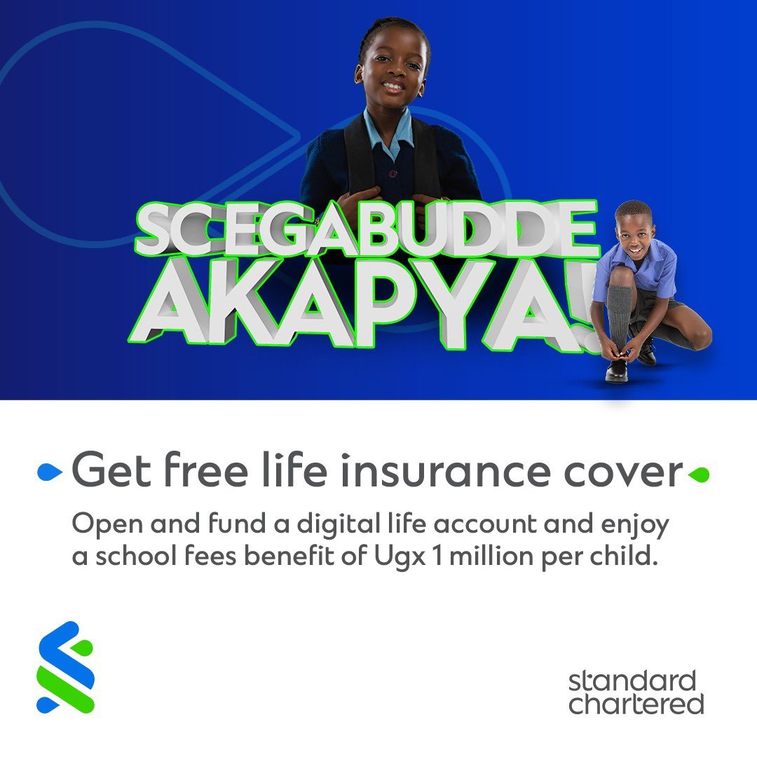 Take the first step towards a worry-free future for your children! Open and fund a Digital Life Account now and get a Life insurance cover that benefits up to 4 of your children with UGX 1 million each in school fees! 
#ScEgabuddeAkapya #HereForGood