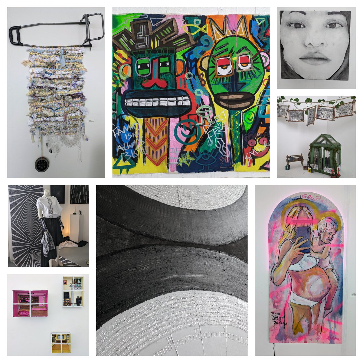 A snippet of the stunning artwork at the level 4 Fine Art exhibition at Wolverhampton School of Art. Great to see such a confident and diverse collection of work from students at the beginning of their degree journey.
#artstudent #fineart #artstudentexhibition  
@wlvsoci @wlv_uni