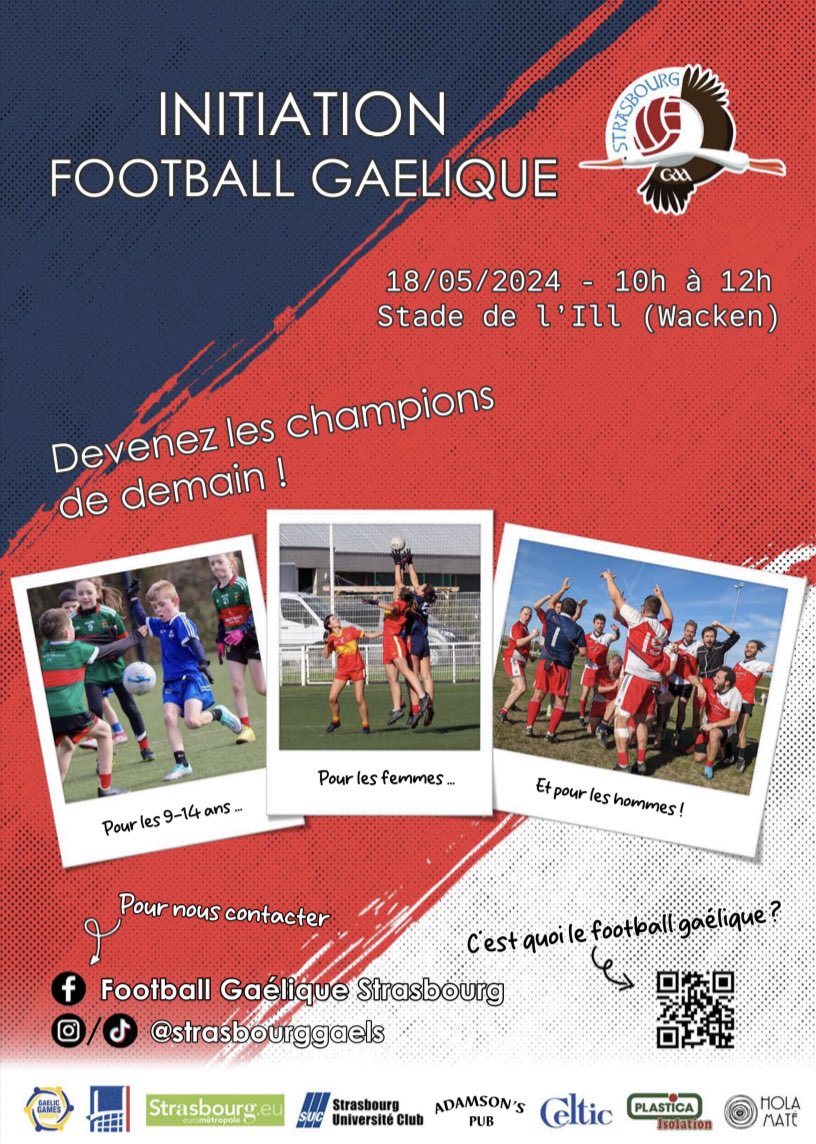 Fresh from their 2nd Division Championship title, the Strasbourg Gaels are looking for the next Mbappé of Gaelic Football 🏆   An initiation session will be held on 18th May in Stade de l’Ill and for the first time a youth section for 9 to 14 year olds will be established 🥨
