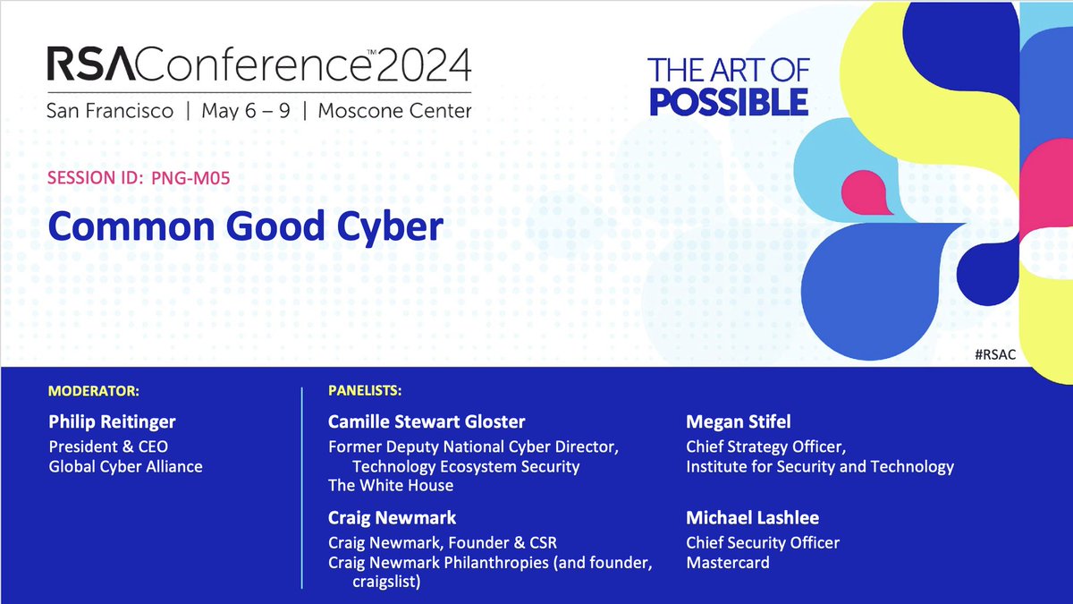 What can be done to institutionalize support for common good cybersecurity? At #RSA2024, @meganstifel joins @CommonGoodCyber for a panel where she’ll discuss the Initiative with @CarpeDiemCyber, @craignewmark, @CamilleEsq & Michael Lashlee. Tune in on 5/6: rsaconference.com/usa/agenda/ses…