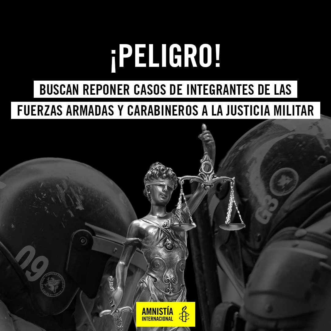 Para <a href="/amnistiachile/">Amnistía Internacional Chile</a> reducir el poder de la Justicia Militar después de la dictadura fue una larga y difícil misión. 

🛑😱Hoy hay quienes pretenden retroceder a tiempos donde en Chile habían dos justicias.

🧵Abrimos hilo 👇🏽

👀 DDHH FFAA