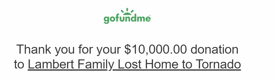The Y'all Squad has contributed $10,000 to the Lambert Family gofundme. Here's the link for anyone interested in additional contributions gofund.me/c0ed7fee We are assessing the damage in several areas where tornadoes have caused destruction recently. Over the past week, we…