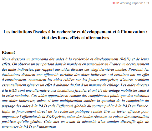 Je partage un 🚨nouveau document de travail🚨du @LIEPP_ScPo, écrit avec @BunelSimon. 👉sciencespo.hal.science/hal-04548398 Nous y dressons un panorama des aides à la R&D et de leurs effets en France. Bonne lecture !