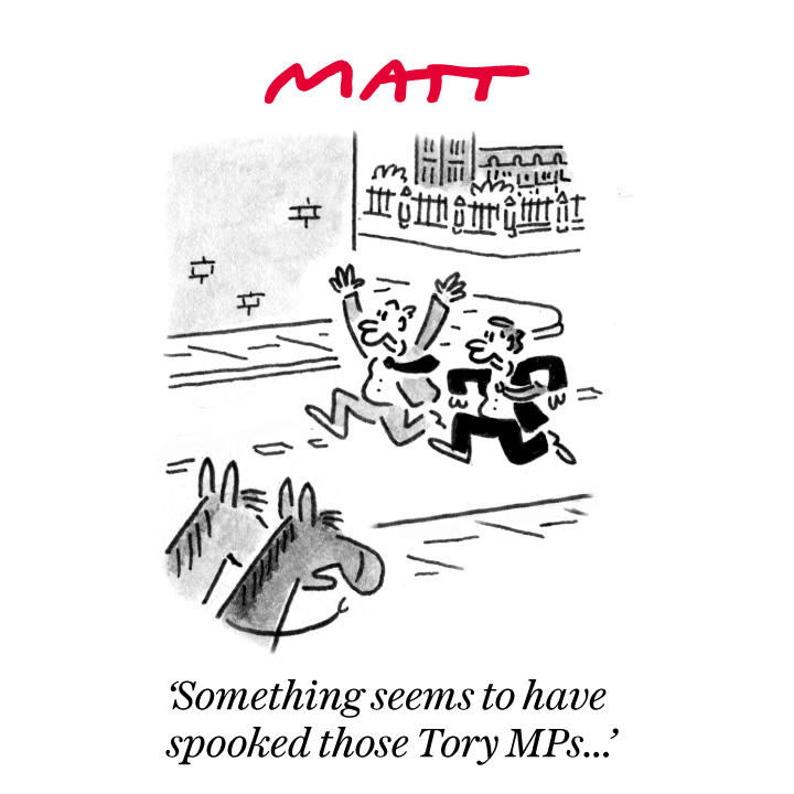 'Something seems to have spooked those Tory MPs...' My latest cartoon for tomorrow's @Telegraph Buy a print of my cartoons at telegraph.co.uk/mattprints Original artwork from chrisbeetles.com