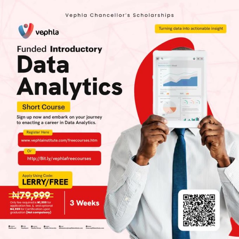 Vephla University (@vephlauni) is offering a 3-Week FUNDED program to learn DATA ANALYTICS with Excel and POWER BI. The classes are fully virtual and practical with experts who would guide you in the learning process from start to finish. You will be given a certificate upon…