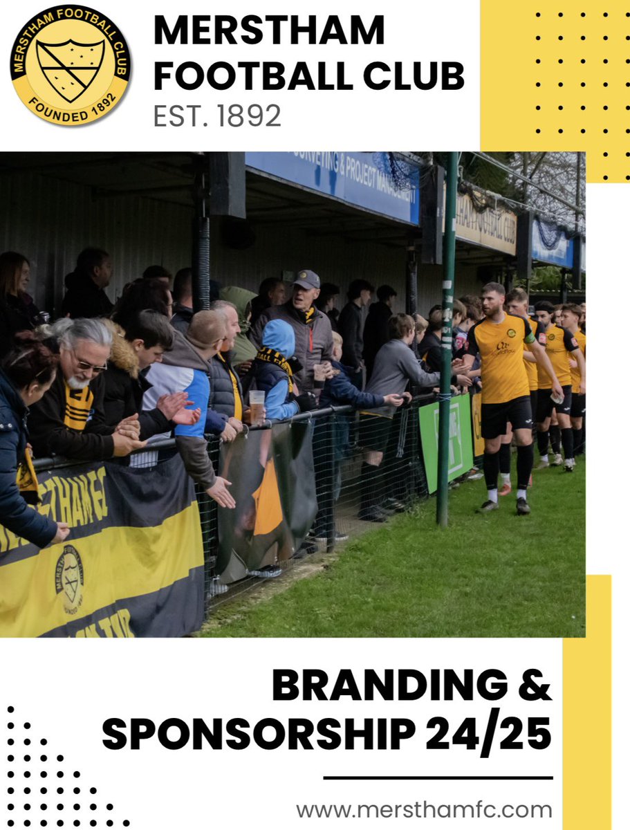 Have you seen our Branding & Sponsorship Brochure? We have lots of different types of packages available including… - Stand Sponsorship - Merstham TV - Mascot Sponsorship - Pitchside Boards - Fanzone Sponsorship + much more! 🔗 tinyurl.com/merstham-broch… #WeAreMerstham 🧡🖤
