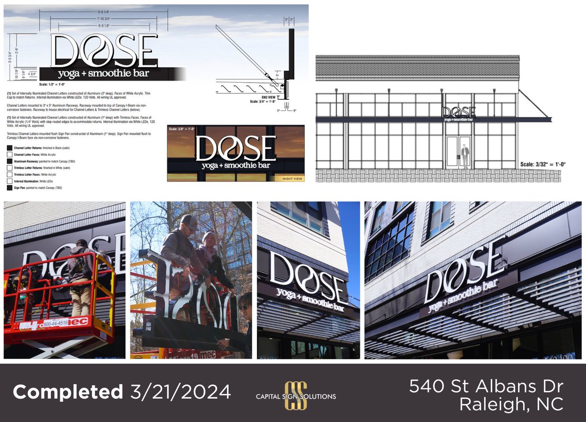 Schematics provide both installation team and client on what the final product will look like without having confusion and prevent mistakes! Here we have our before and after of Dose's signage 🧘 
#BusinessSignage #CompanySign #SignDesign #GraphicDesign #GraphicArts #Sign