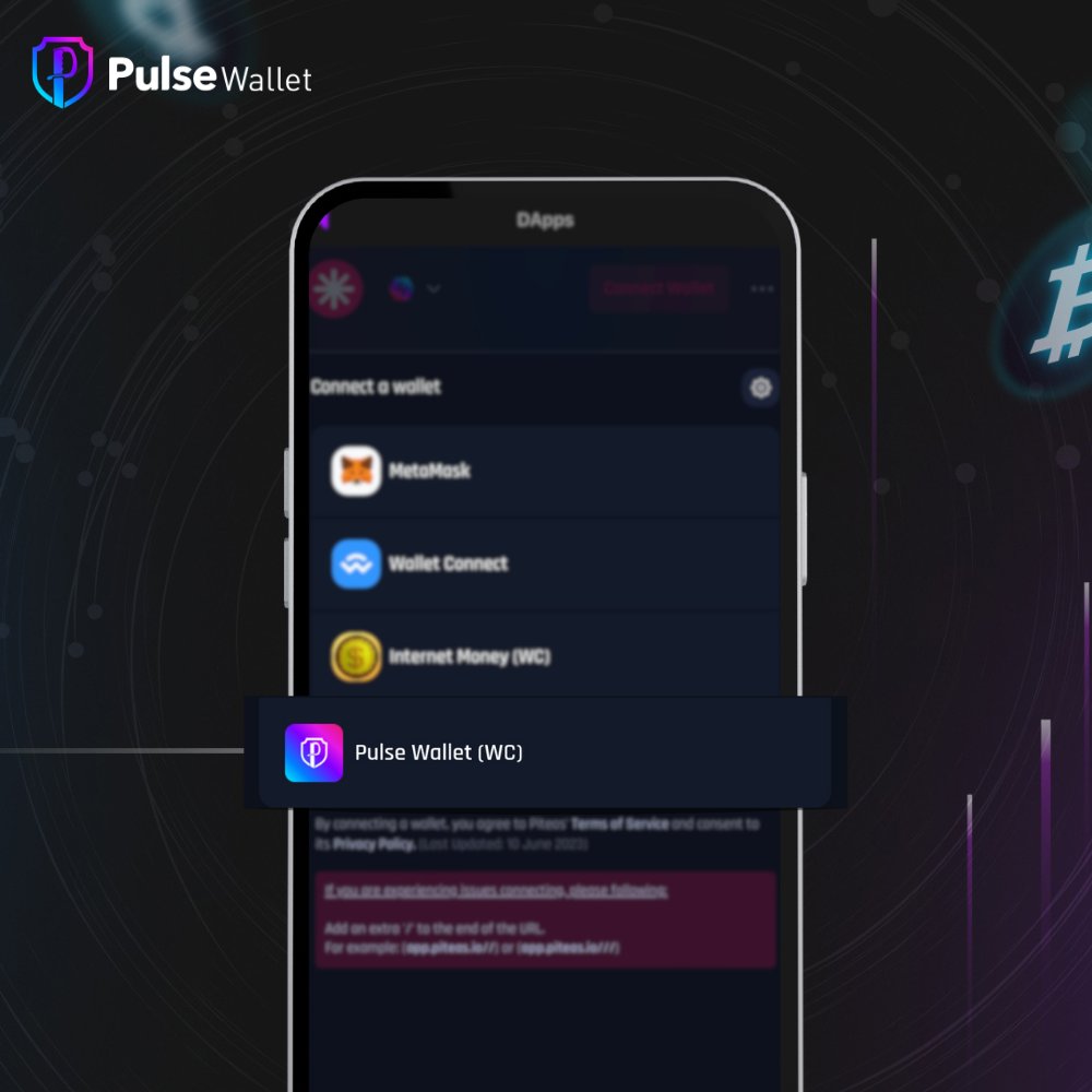 Our dear users accessing @piteasio can now choose to connect with #PulseWallet quickly without needing to go through Wallet Connect anymore 🔥 A small step forward, but it greatly enhances the user experience 🚀🚀 ⬇️ Trade #PulseChain coins at: 🔗 linktr.ee/thepulsewallet