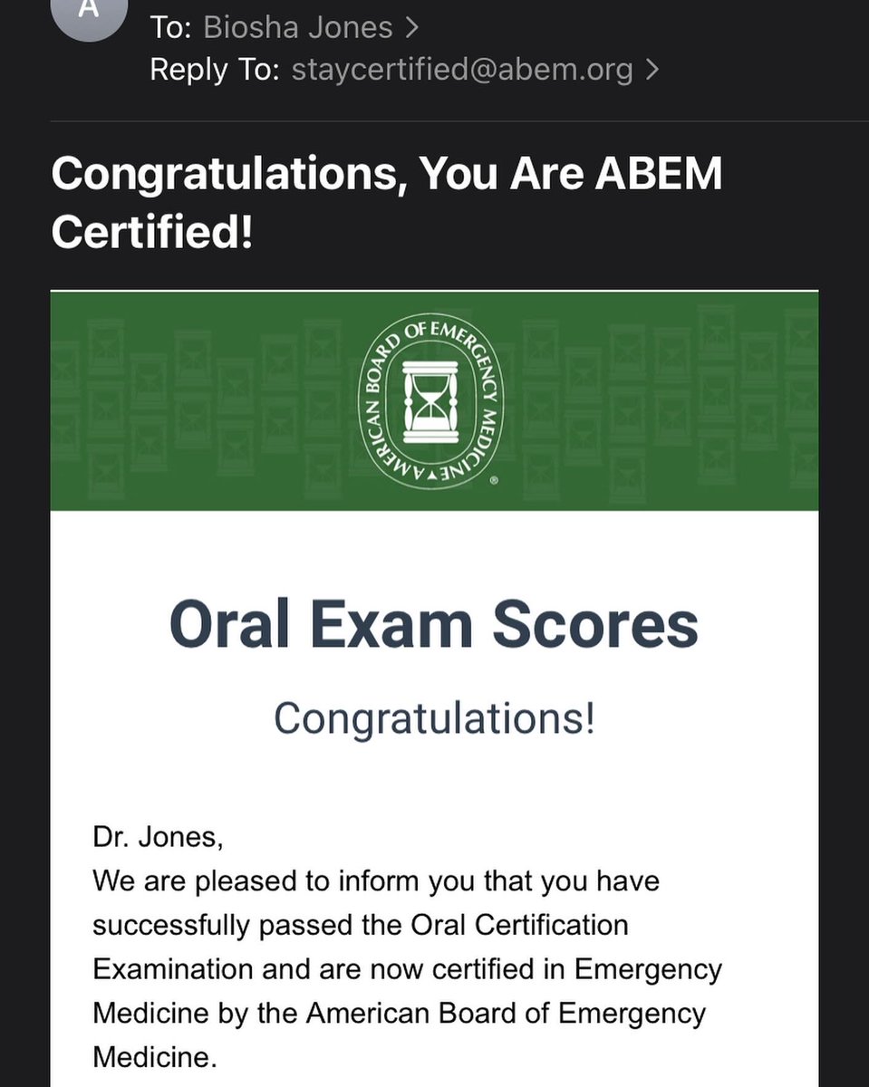 YA GIRL IS A BOARD CERTIFIED EMERGENCY MEDICINE DOCTOR!!

Found out I passed my oral boards yesterday and get to say goodbye to formal testing FOREVER! What a beautiful feeling!