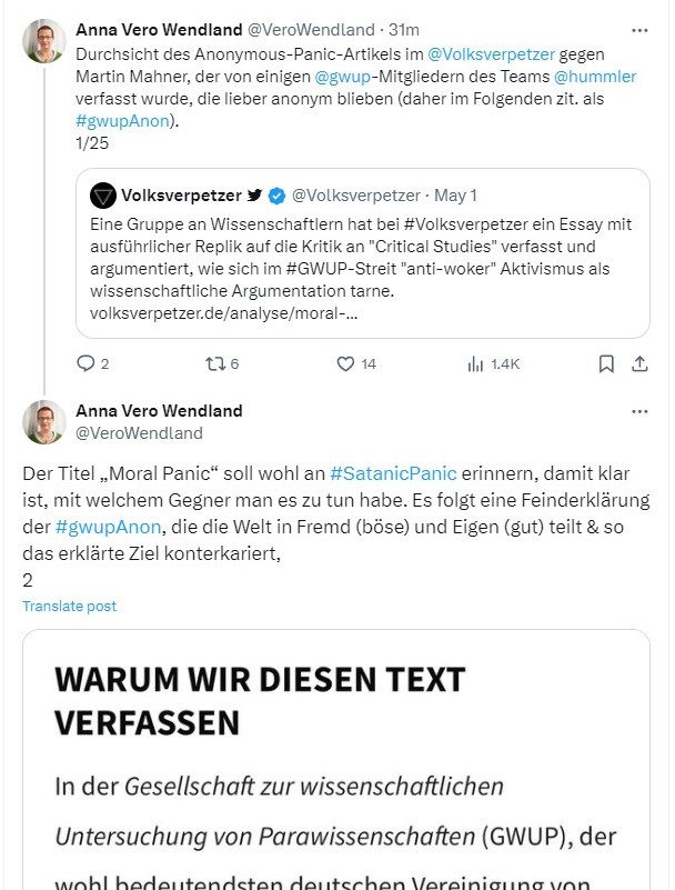 Wenn man unterstellt, dass jemand aus der #GWUP bzw. aus dem #TeamHümmler den Text im Volksverpetzer verfasst hat, weil Moral Panic an Satanic Panic erinnert, muss der Arsch ganz schön auf Grundeis gehen.  🤌 Mach dich schlau, Schätzen, was alles zur Moral Panic gehört. 😘