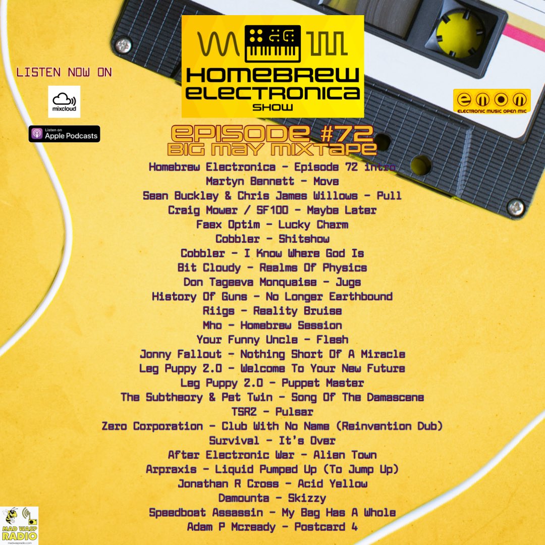 HomeBrew Electronica Show (@showhomebrew) on Twitter photo Ep#72 Now available to listen anytime 🤩 mixcloud.com/homebrewelectr… with <a href="/mintball/">Sean Buckley</a> @Joeb451 <a href="/faexoptim/">faex optim</a> <a href="/Cobbler_uk/">Cobbler</a> @BitCloudy <a href="/thisisriigs/">Riigs</a> <a href="/mhoTunes/">mho</a> <a href="/yourfunnyuncle_/">Your Funny Uncle</a> <a href="/jonnyfallout/">Jonny Fallout</a> <a href="/Legpuppymusic/">Leg Puppy 2.0</a> <a href="/thesubtheory/">The Subtheory</a> <a href="/PetTwinox/">Pet Twin</a> <a href="/Survivalband1/">Survivalband</a> @pianotpot @AdamPMcCready <a href="/arpraxis/">arpraxis</a> <a href="/damounta/">damounta</a> Ep#72 Now available to listen anytime 🤩 mixcloud.com/homebrewelectr… with <a href="/mintball/">Sean Buckley</a> @Joeb451 <a href="/faexoptim/">faex optim</a> <a href="/Cobbler_uk/">Cobbler</a> @BitCloudy <a href="/thisisriigs/">Riigs</a> <a href="/mhoTunes/">mho</a> <a href="/yourfunnyuncle_/">Your Funny Uncle</a> <a href="/jonnyfallout/">Jonny Fallout</a> <a href="/Legpuppymusic/">Leg Puppy 2.0</a> <a href="/thesubtheory/">The Subtheory</a> <a href="/PetTwinox/">Pet Twin</a> <a href="/Survivalband1/">Survivalband</a> @pianotpot @AdamPMcCready <a href="/arpraxis/">arpraxis</a> <a href="/damounta/">damounta</a>