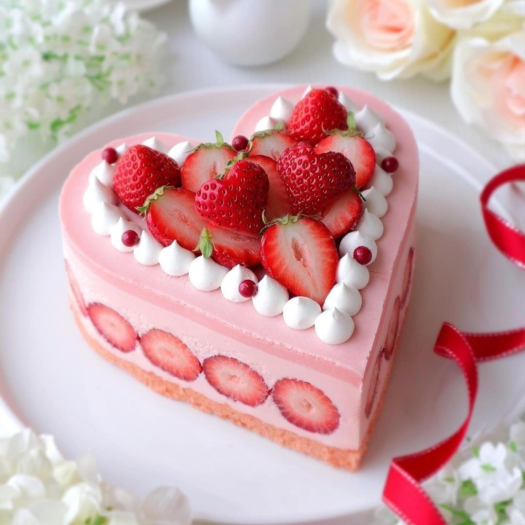 strawberry heart-shaped cake 🍓