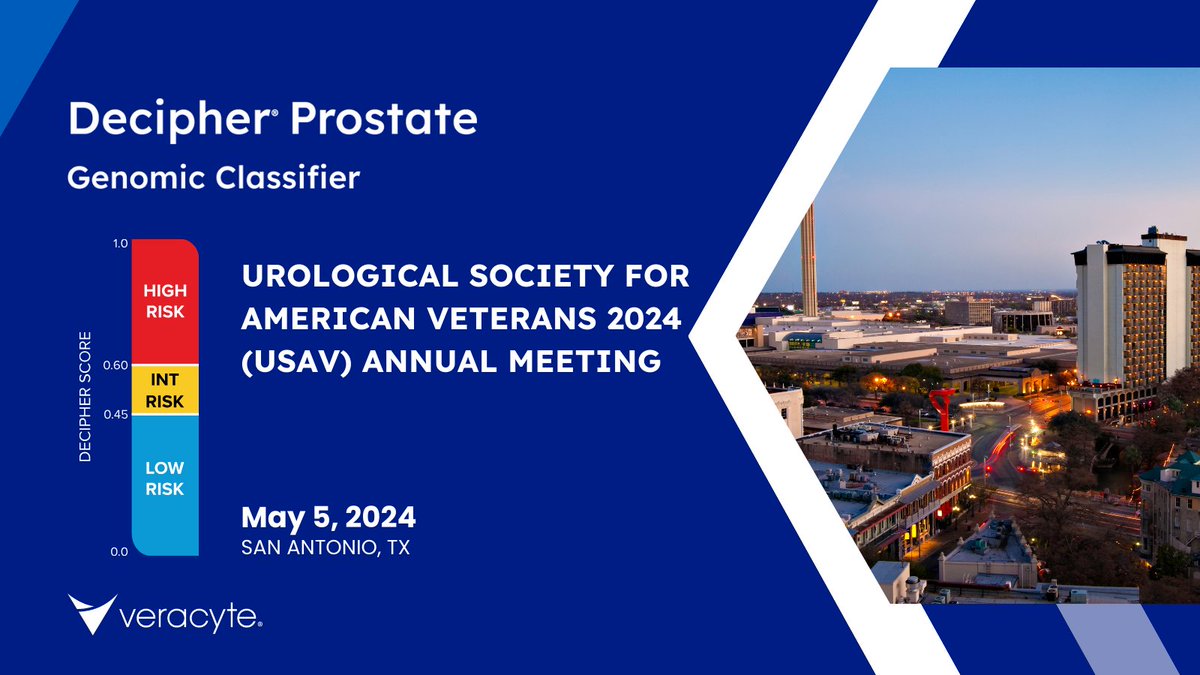 Save the date! @Veracyte's #DecipherTeam will be at the Urological Society for American Veterans 2024 (USAV) Annual Meeting in San Antonio, TX on May 5. Stop by our booth to discuss how we are changing #ProstateCancer patient care.