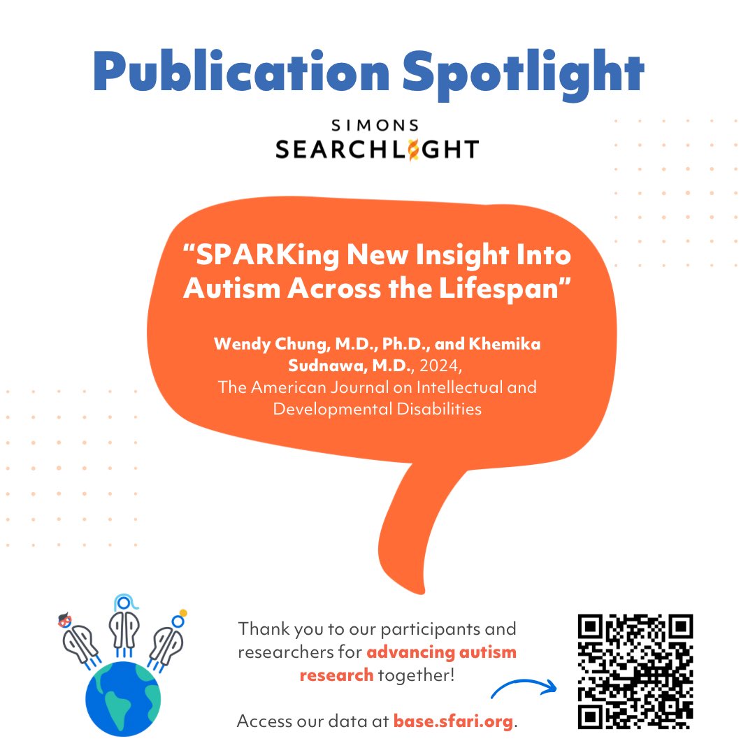 Dive into #autismresearch w/ Dr. @WendyKChung and Dr. Khemika Sudnawa 🧬 Their latest in the American Journal on Intellectual and Dev Disabilities highlights Simons Searchlight's role in understanding genetic conditions across lifespans. Learn more: pubmed.ncbi.nlm.nih.gov/38411241/