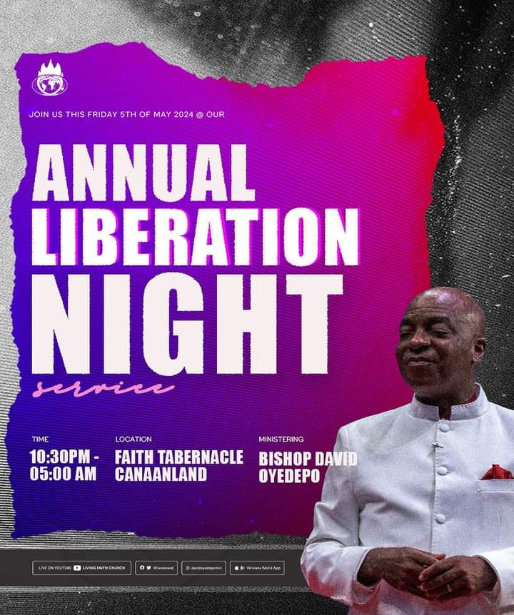 Join us TONIGHT at our annual Liberation Night @ft_canaanland God is set to do wonders in our midst and we shall never be the same again! See you TONIGHT! #thelordsdoingat43