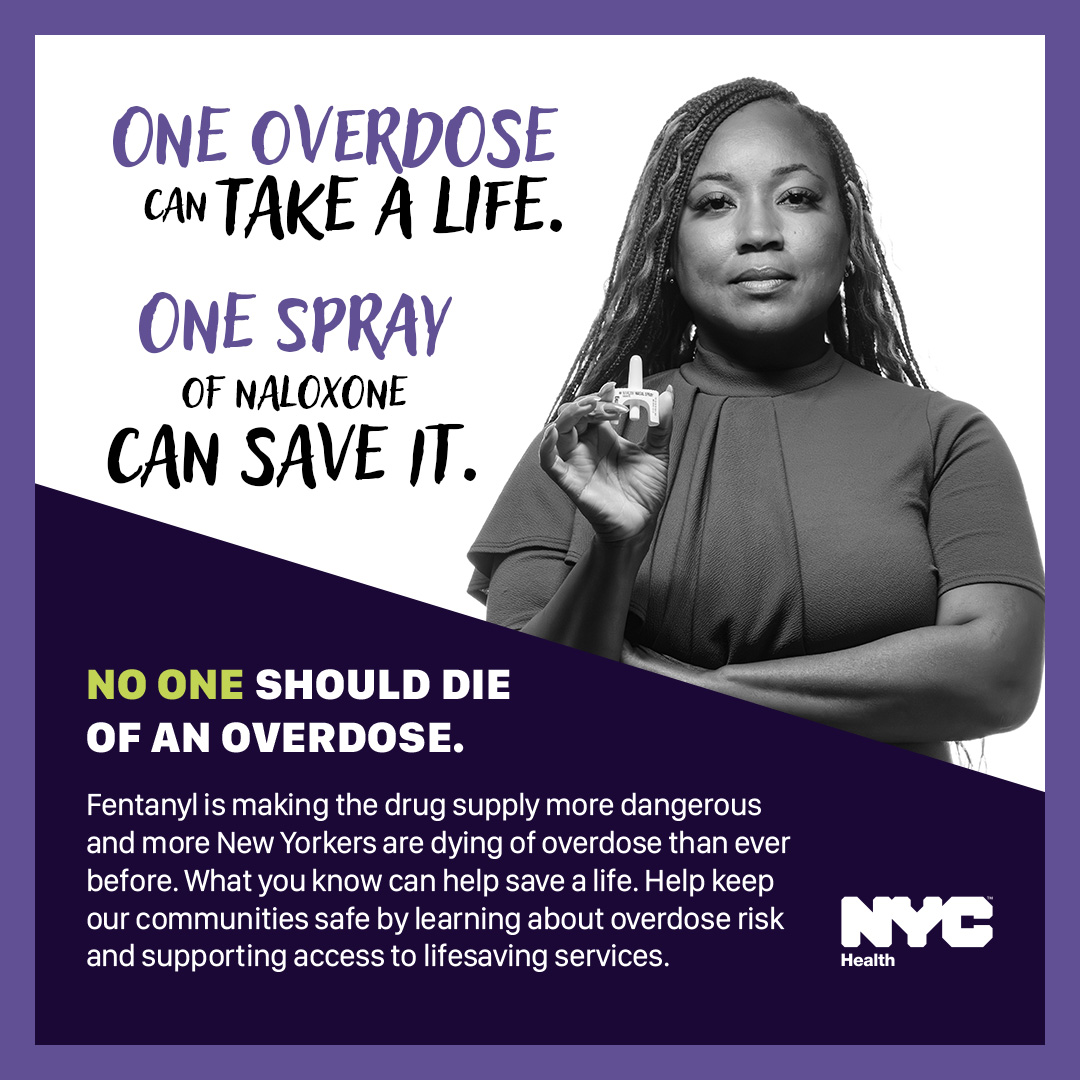 No one should die of an overdose. To help prevent an overdose: 💜Test your drugs using fentanyl test strips 💜Learn the signs of overdose 💜Carry naloxone 💜Avoid mixing drugs 💜Avoid using alone More info: on.nyc.gov/preventoverdose