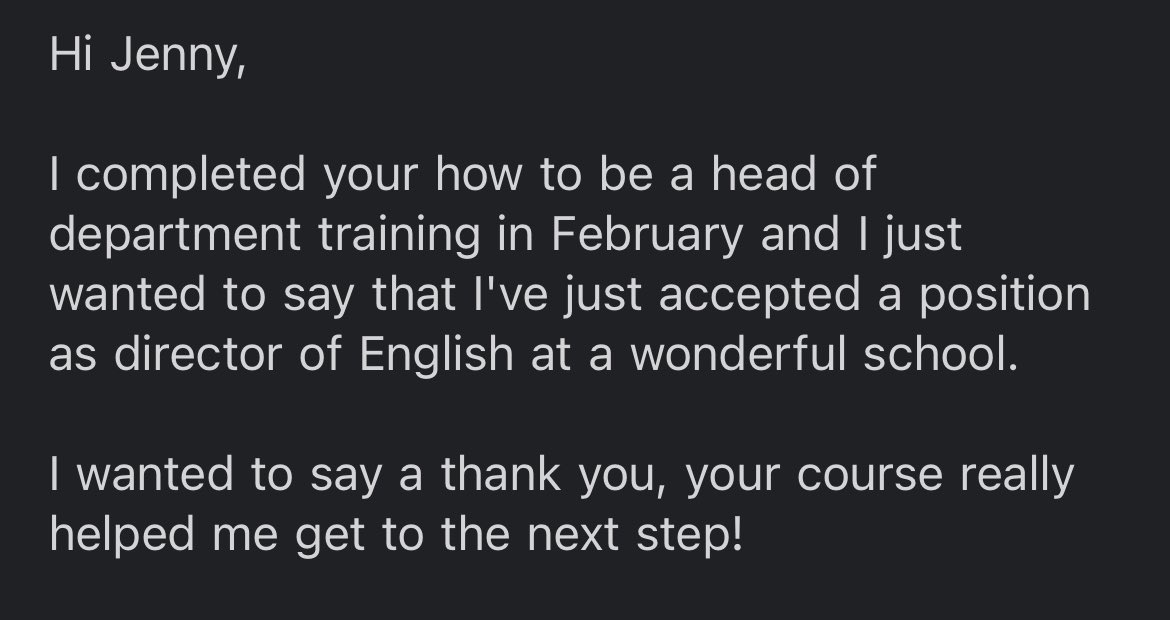 Emails like this make everything worth it - this lovely teacher took my ‘How to be a Head of English’ course this year 🥰 You can get the recording here: funkypedagogy.com/product/course…
