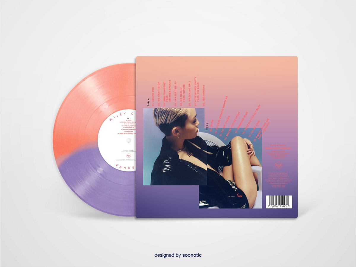 “Bangerz” - Miley Cyrus Orange and Purple Dipped Colored Vinyl (MC1 Cover) ❤️💲🎉 Includes : 2 Posters // Part of Miley Cyrus Vinyl Collection designed by me.