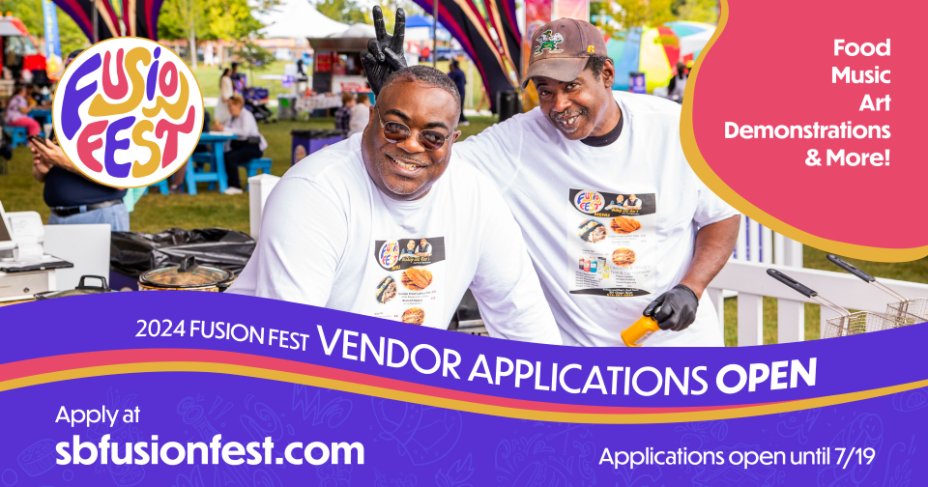 We are looking for vendors, artisans, and performers who are passionate about sharing their culture through food, art, storytelling, music, dance, and more at this year's Fusion Fest! Appy by visiting sbfusionfest.com! The deadline to apply is 11:59pm on July 19.
