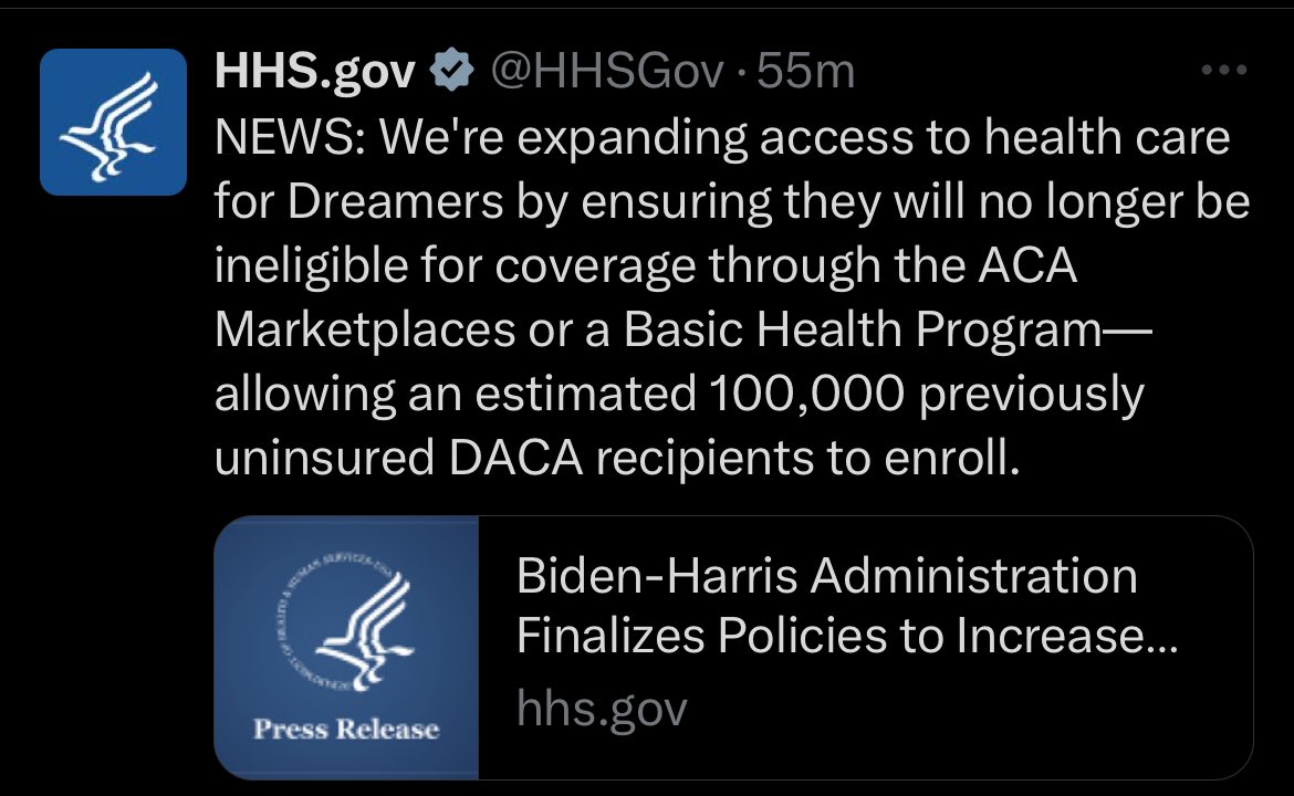 🚨BREAKING🚨 Biden finalizes rule opening up Obamacare to DACA recipients! Federal health officials estimate that roughly 100,000 people will sign up for the “subsidized” plans. More free stuff for illegals while our homeless vets go uninsured!