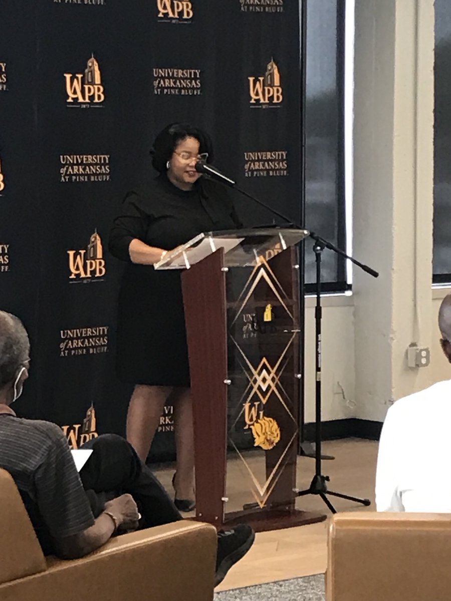 UAPB Vice Chancellor of Finance Dr. Carla Martin addresses audience at Ribbon Cutting of reopening of L.A. Davis Student Union