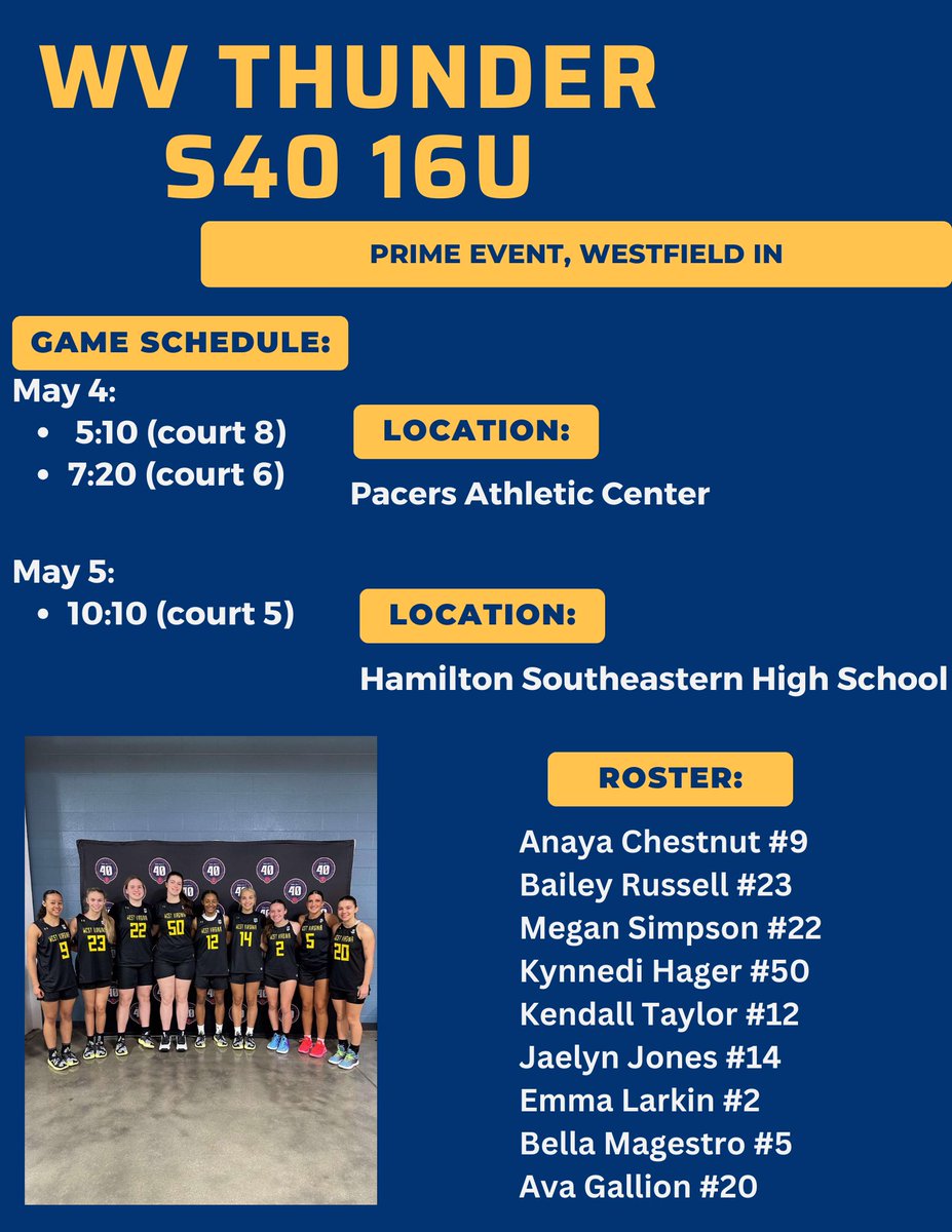 Ava Gallion (@avagallion2026) on Twitter photo here’s my schedule for this weekend in indy with <a href="/wvthunder2024/">WV Thunder Select 40</a> at <a href="/PRIMEeventBBall/">ThePRIMEeventSeries</a>!
<a href="/smidy33/">Ryan Smith</a> <a href="/Scottejohnson12/">Scott johnson</a> here’s my schedule for this weekend in indy with <a href="/wvthunder2024/">WV Thunder Select 40</a> at <a href="/PRIMEeventBBall/">ThePRIMEeventSeries</a>!
<a href="/smidy33/">Ryan Smith</a> <a href="/Scottejohnson12/">Scott johnson</a>