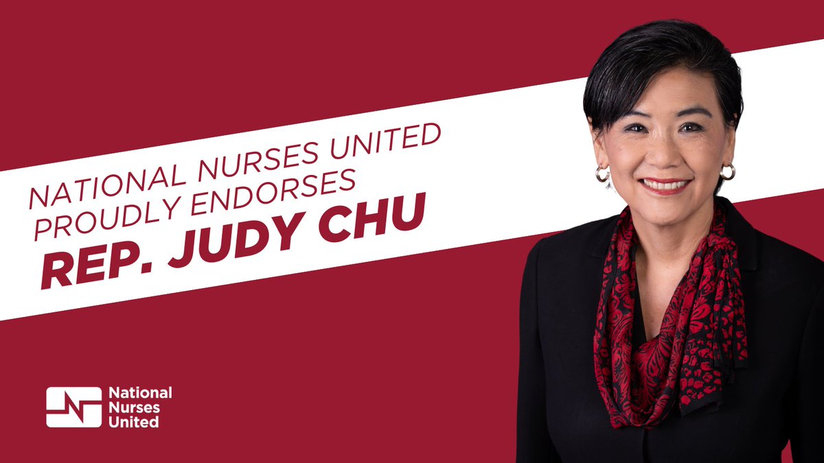 NNU is proud to endorse @RepJudyChu, a true champion of nurse values who works tirelessly for: 👩‍⚕️ #SafeStaffing, 🏥 Workplace violence prevention, and ❤️‍🩹 Healthcare for all!