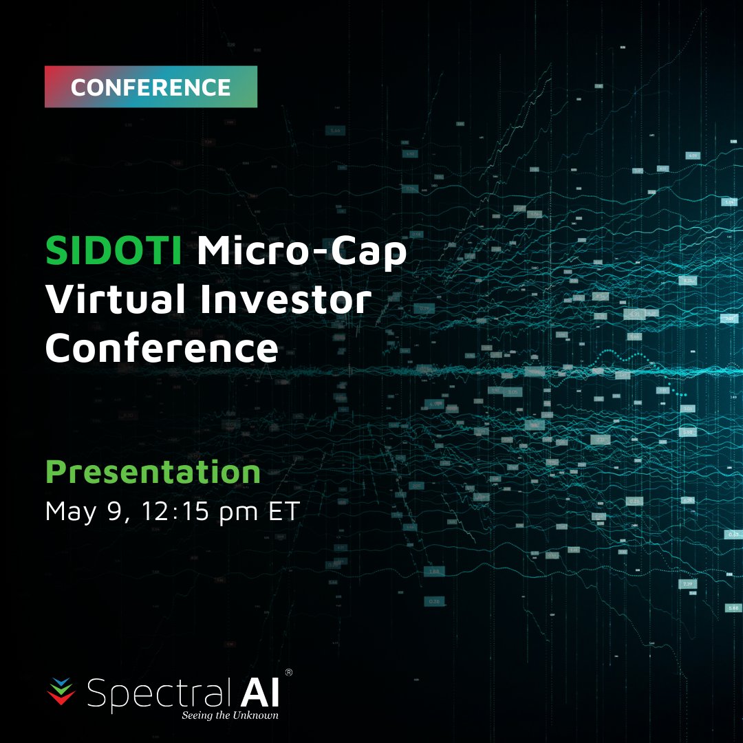 $MDAI will present and host one-on-one meetings at the Sidoti Micro-Cap Virtual Investor Conference, May 8-9, 2024.

The presentation is scheduled for May 9, 12:15 ET.

🔗Registration link sidoti.zoom.us/webinar/regist…

#predictiveai #ai #woundhealing #burnwounds #DFU #betterburncare